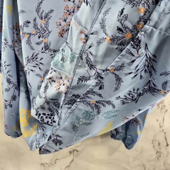 Maette Stella Dot Blouse Womens Large Blue Floral Cut Out Cold Shoulder Slouchy - Picture 11 of 13